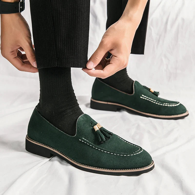 Korean Version Tassel Loafers Men Large Size 37-47 Green  Suede Leather Shoes For Men Fashion Flat Social Shoe Man Driving Shoes
