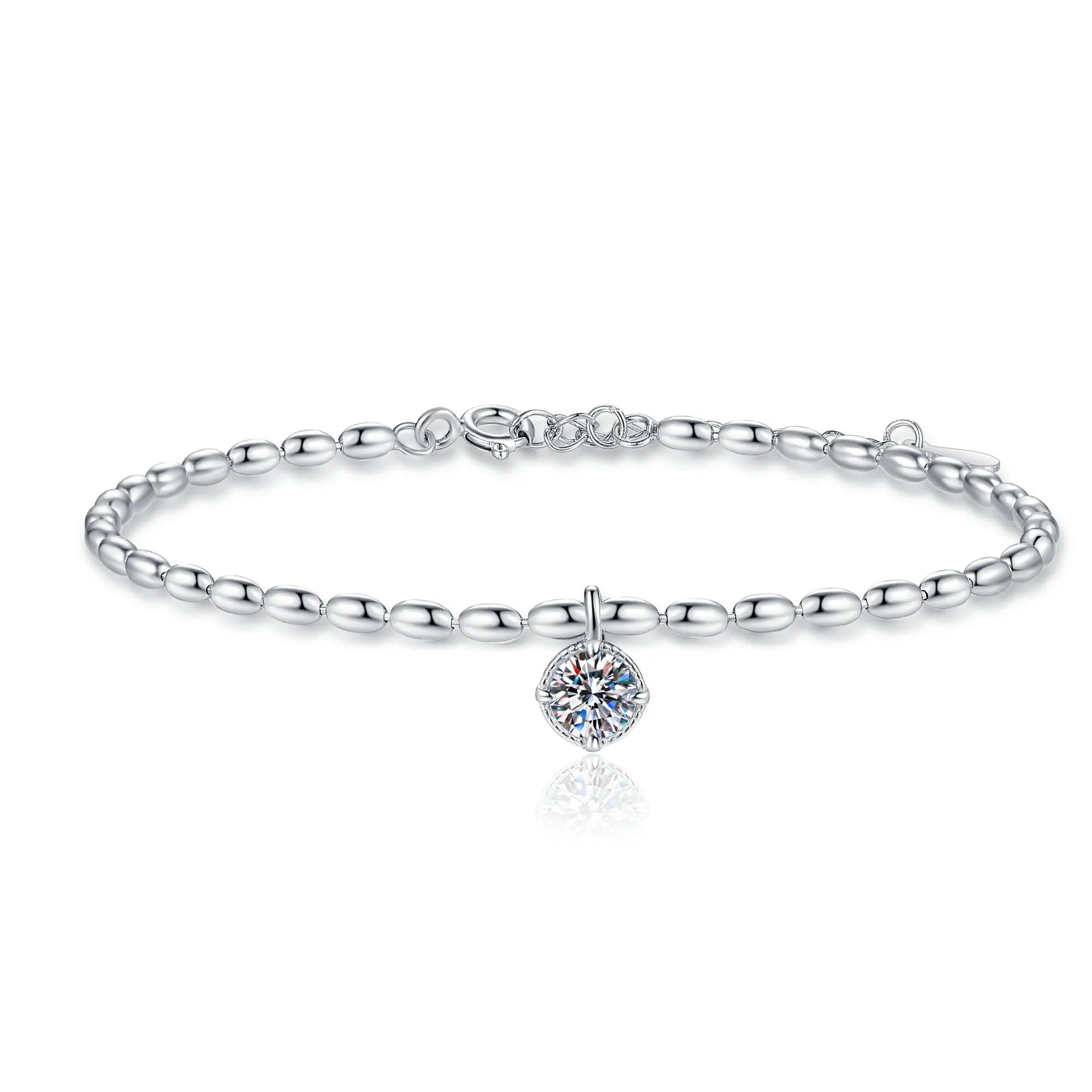 Lucky Clover GRA Certified 0.4cttw Moissanite Diamond Link Bracelet for Women 925 Silver Hand Chain Adjustable Bracelets