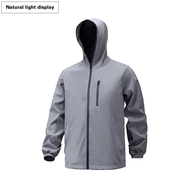 Spring New Men's Reflective Clothes Windproof Night Running Hoodie Jacket Glowing Safe Jacket Street Dance Hip Hop Streetwear