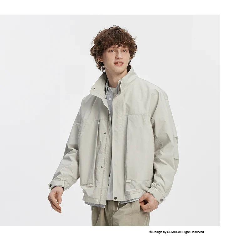 Men Jacket Lightweight Utility Stand Collar Zip Outdoor Commuter Style Loose Autumn Outerwear Daily Wear 2026