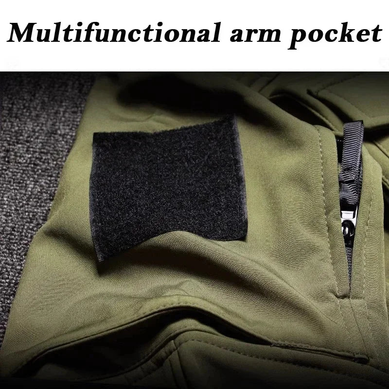 Tactical Shark Men's Soft Shell Jacket Fleece Lined Waterproof Warm Outdoor Combat Coat with Multiple Pockets Windbreaker