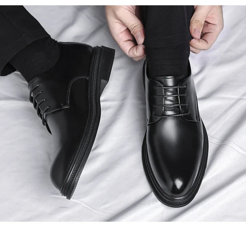 Mens Black Leather Shoes Autumn British Style Formal Business Footwear Low Top Commute Style Dress Shoes For Suits