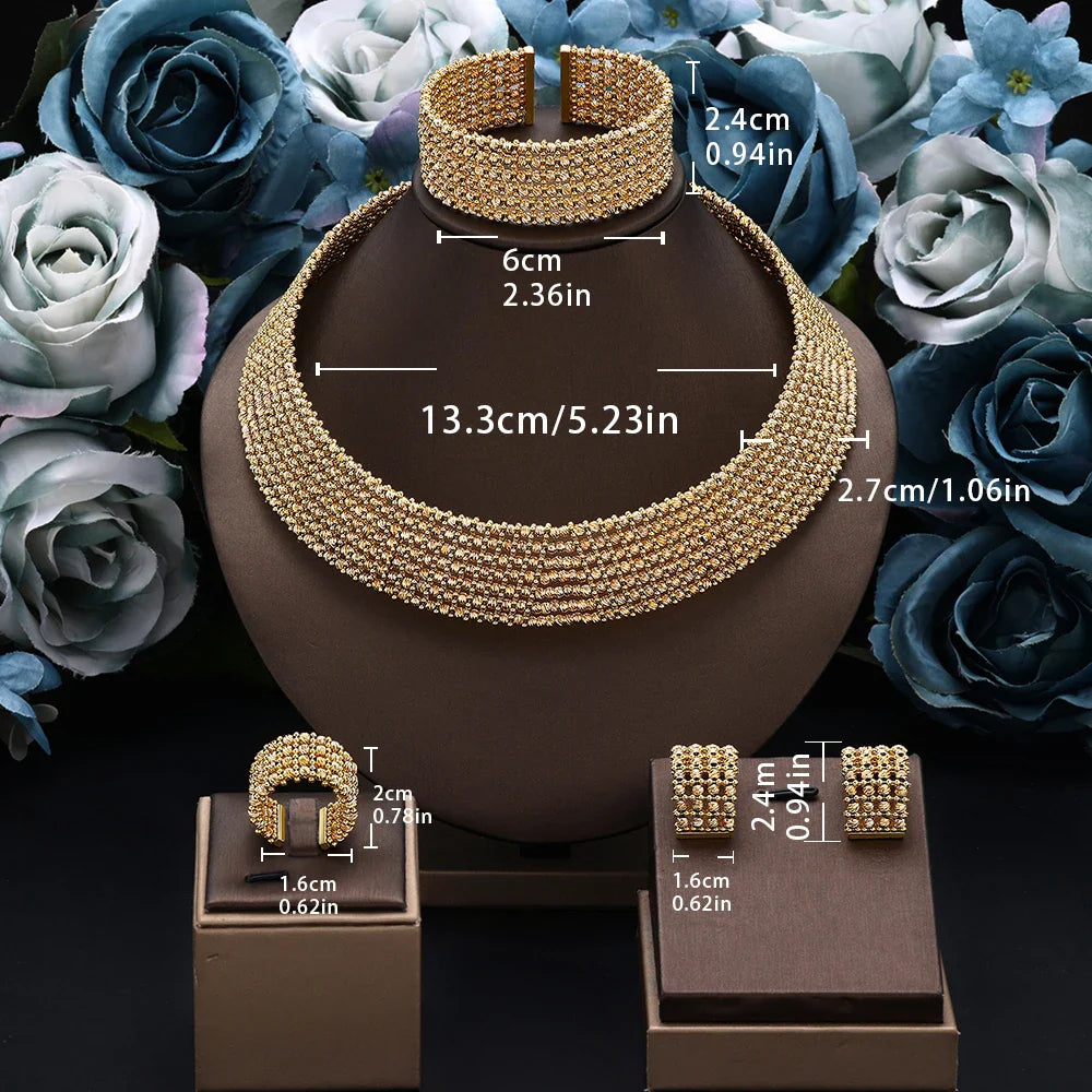 Dubai Wedding Bridal Full Jewelry Sets For Women Party Luxury Nigeria Gold Plated Beads Choker Necklace Jewelry Set