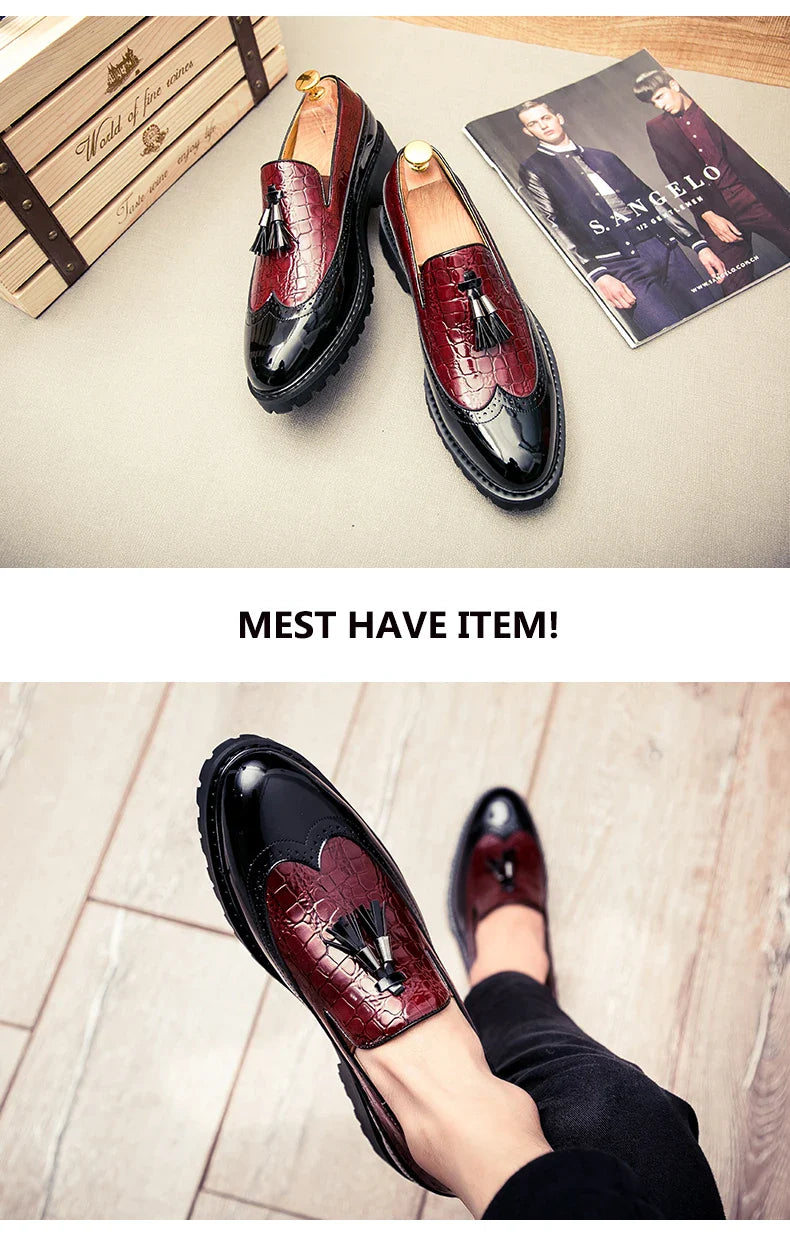 2026 new lazy man slip-on bean shoes men's business casual crocodile print 46 large size fringed leather shoes men