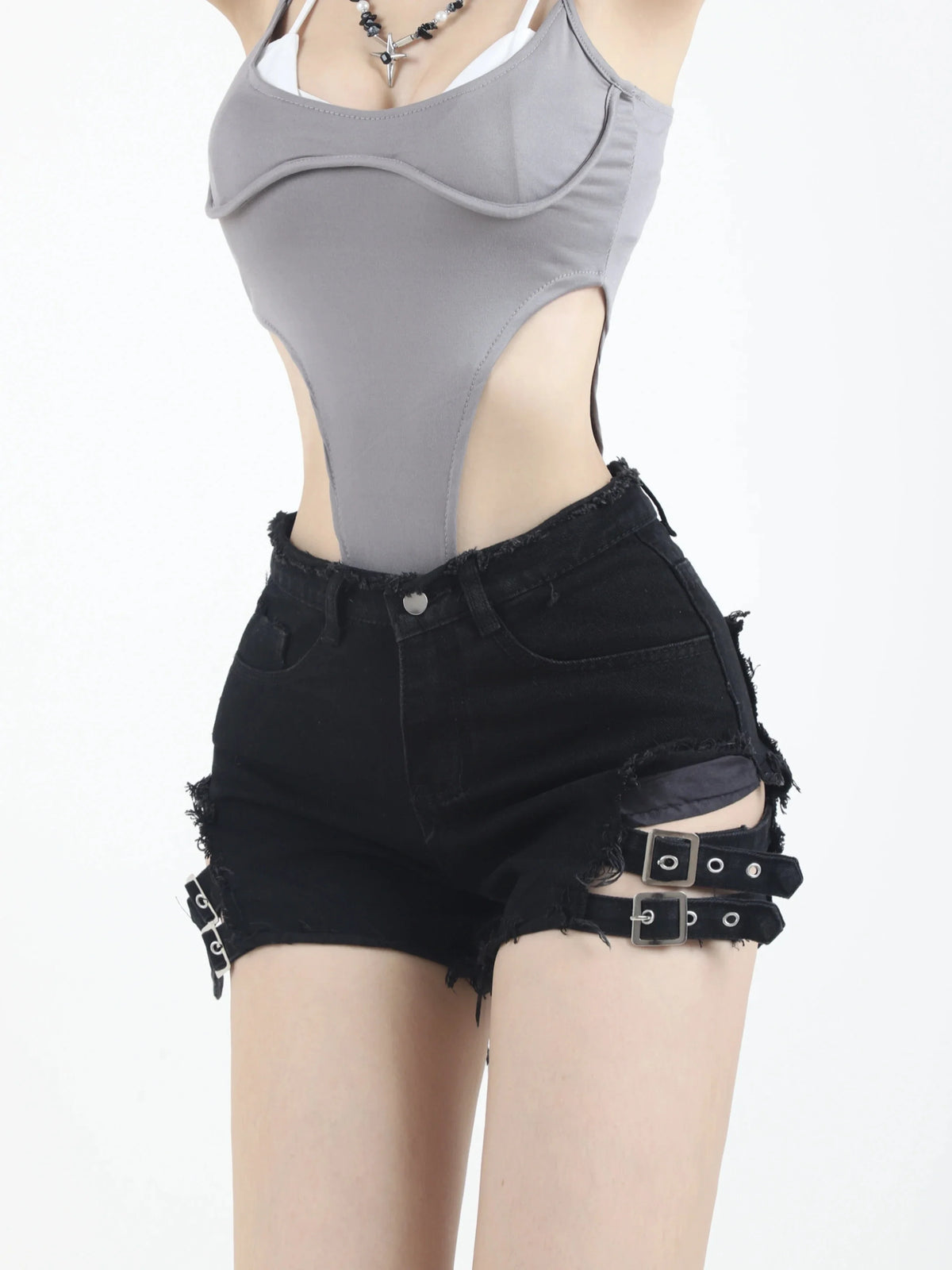 2023 Summer Vintage Trend Hot Girls Harajuku High Waisted Irregular Denim Shorts Goth Rock Sexy Women Shorts Slimming Versatile
