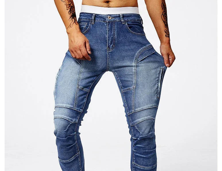 2025 Elastic Jeans Mens Small Straight Leg Denim Pants Outdoor Casual Motorcycle Pants High Street Classic High Quality Jeans