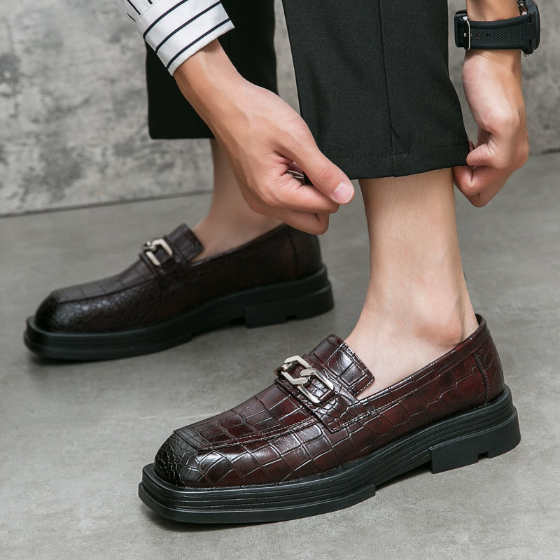 Fashionable Dress Loafers For Men, Crocodile Embossed Chain Decor Slip-on Dress Shoes