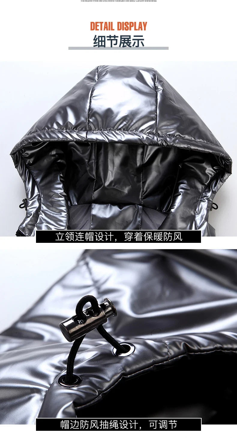 Classic Hooded Vest Man/Woman/Child Winter Hooded Glossy Cotton Vest Casual Waistcoat Men's Sleeveless Jacket Warm Overcoats Hat