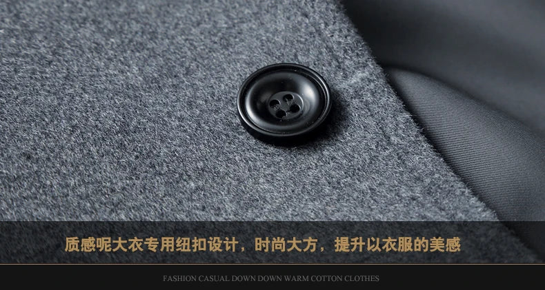 Men's High-Quality Autumn Winter Wool Coat Long Fashion Trench Coat Over-the-Knee Thick Cotton M-4XL