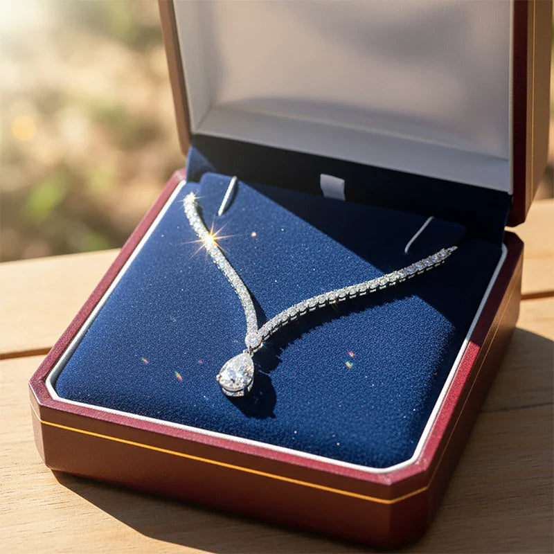 Luxury Pear Cut Full D Color Moissanite Tennis Neck Chain Woman s925 Silver All Lab Diamond Party Bridal Necklaces Gift