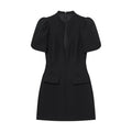 Elegant Holiday Chic Women Mini Dress Black O-Neck Zipper Short Puff Sleeve Dress Fashion 2026 Spring Summer Party Dress