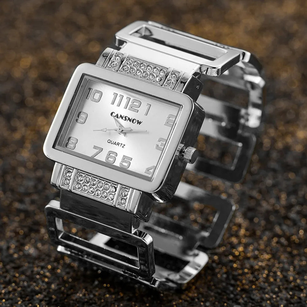 Rectangle Ladies Wristwatch Gold Silver Bangle Watches for Women Rhinestone Hollow Steel Quartz Female FashionClock