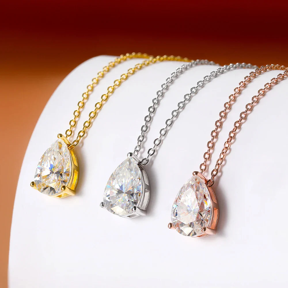 1-4carat Waterdrop Moissanite Pendant Necklace with Certificate S925 Silver Solitaire Pear Cut Lab Diamond Neckchain for Woman