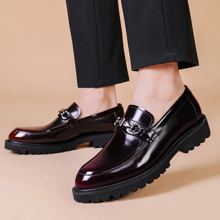 Men Luxury Loafers High Quality Metal Decorative Thick Soled Slip on Fashion Leather Shoes Business Formal Shoes Men Shoes