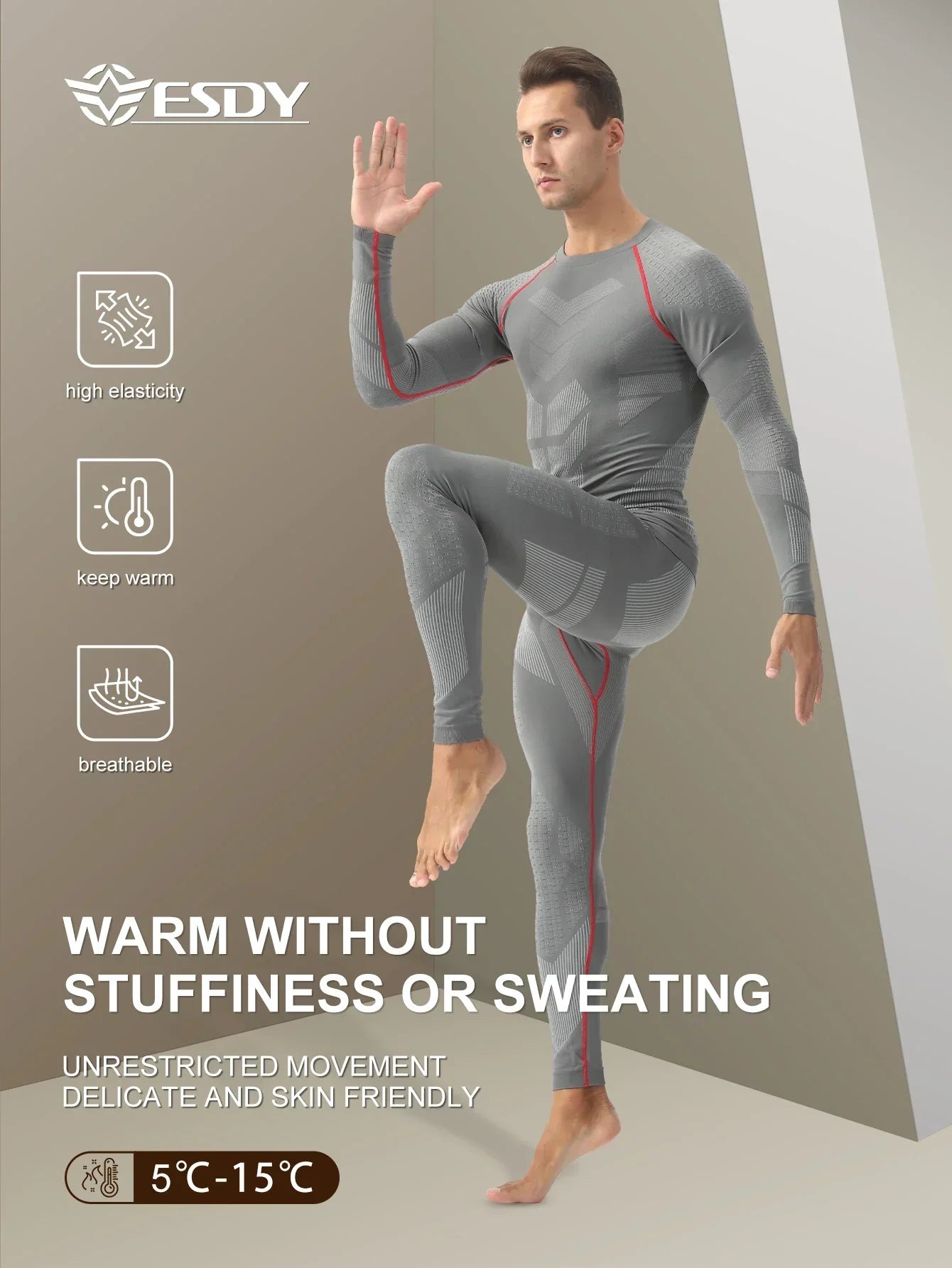 Men's Sports Compression Thermal Suit Winter Thermal Compression Long-Sleeve Long Pants Breathable High-Elastic Cold-Proof Sports Suit Winter Outdoor Sports Climbing Fishing