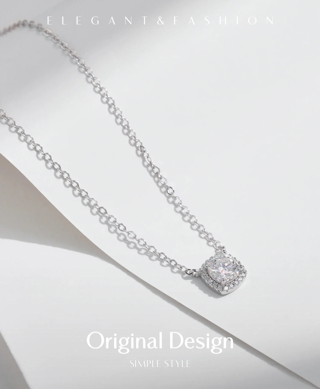 1 Carat Square Cushion Cut Halo Moissanite Pendant Necklace For Women 925 Sterling Silver Dazzling Wedding Bridal Jewelry
