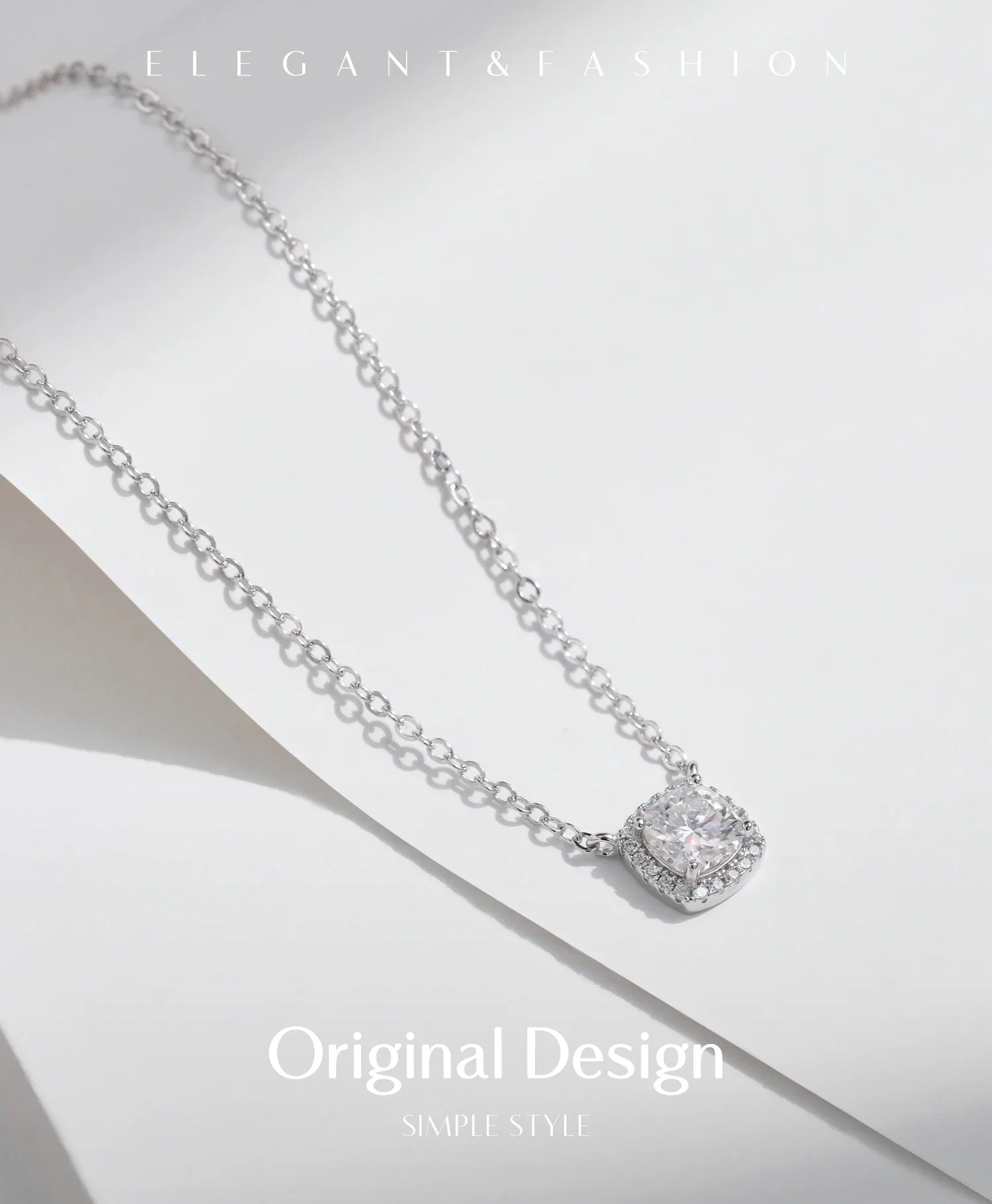 1 Carat Square Cushion Cut Halo Moissanite Pendant Necklace For Women 925 Sterling Silver Dazzling Wedding Bridal Jewelry
