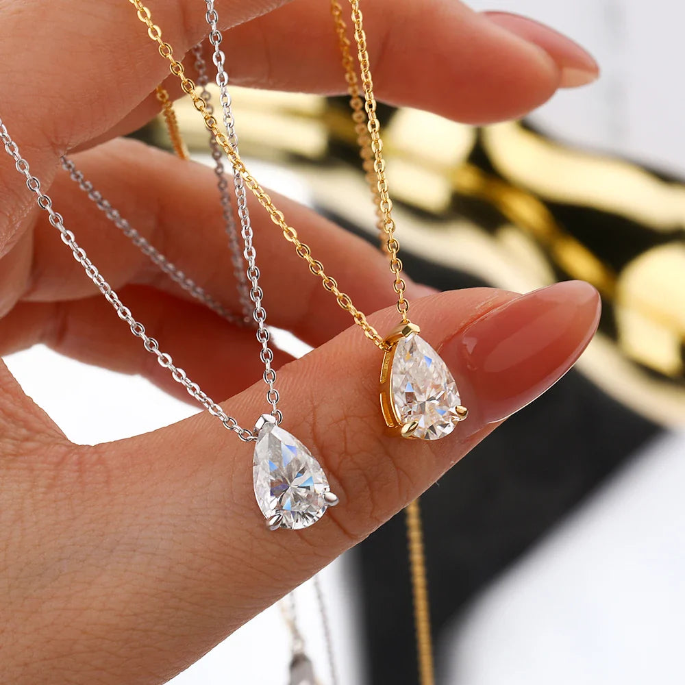 1-4Carat Pear Cut Moissanite Solitaire Pendant Necklace for Women S925 Silver 18K Gold Plated Waterdrop Neck Chain Jewelry Gift