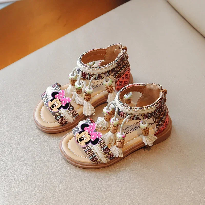 Disney Soft Sole Baby Shoes Girls Student Shoes Mickey Mouse children Roman Sandals Summer New Girls Retro Beach Shoes