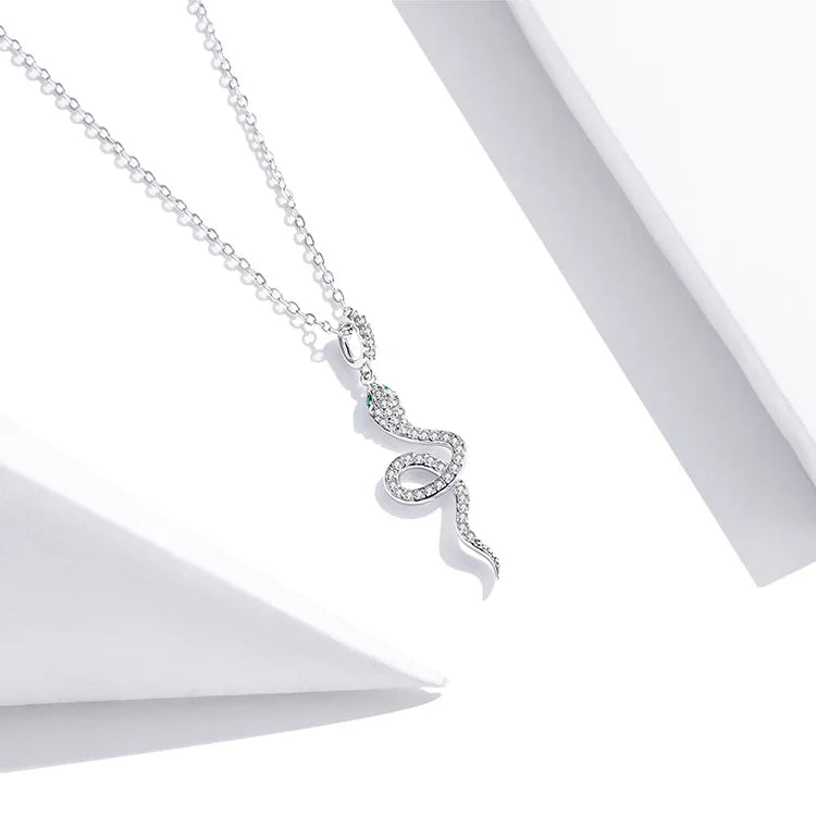925 Sterling Silver Snake Pendant Necklace Pave Setting CZ for Women Adjustable Chain Link Fine Jewelry Party Gift