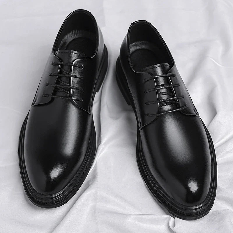 Mens Black Leather Shoes Autumn British Style Formal Business Footwear Low Top Commute Style Dress Shoes For Suits