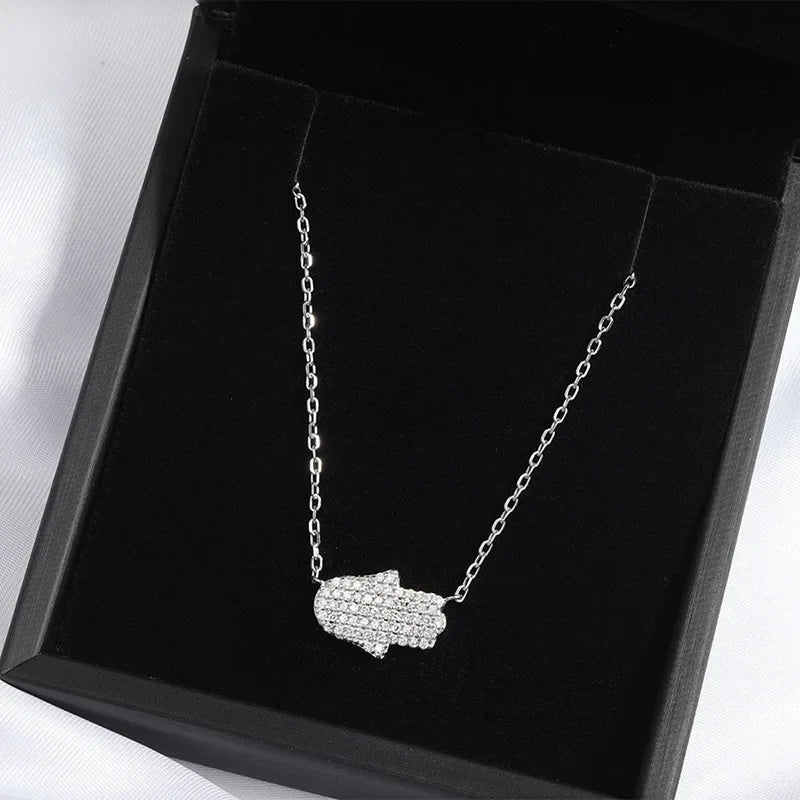 18k Plated Certified Moissanite Necklaces for Women Hand Shape Full Diamond Pendant Dainty Jewelry Pure S925 Silver