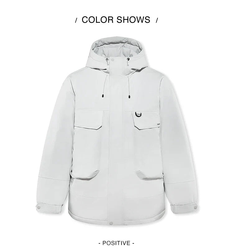 Down Jacket Men Windproof Waterproof Oil Stain Resistant 2025 Winter New Loose Hooded Workwear Thick Coat