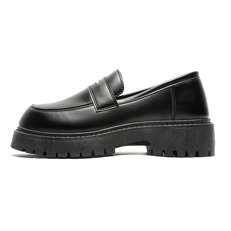 Loafers Men Leather Shoes Thick-soled British Style Black Formal Business Shoes Fashion Luxury Slip-On Casual Big Head Shoes