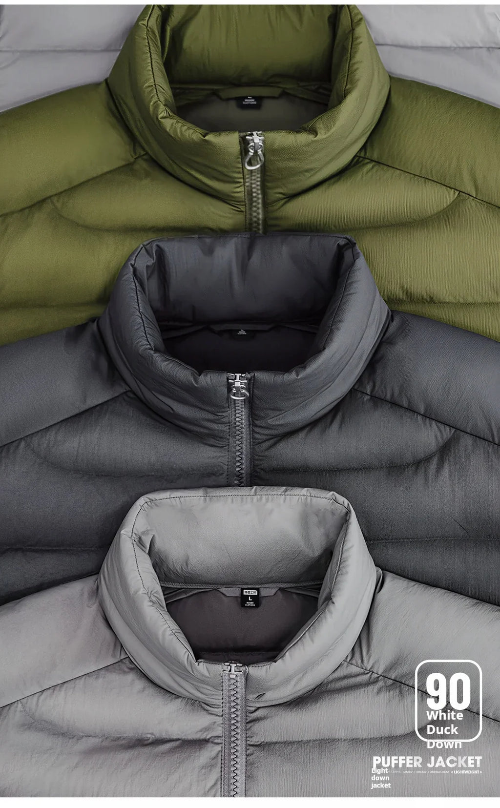 Winter Men's Stand-up Collar Down Jacket Lightweight Hydrophobic White Duck Down Filling Coat Warm Inner Layer for Fall