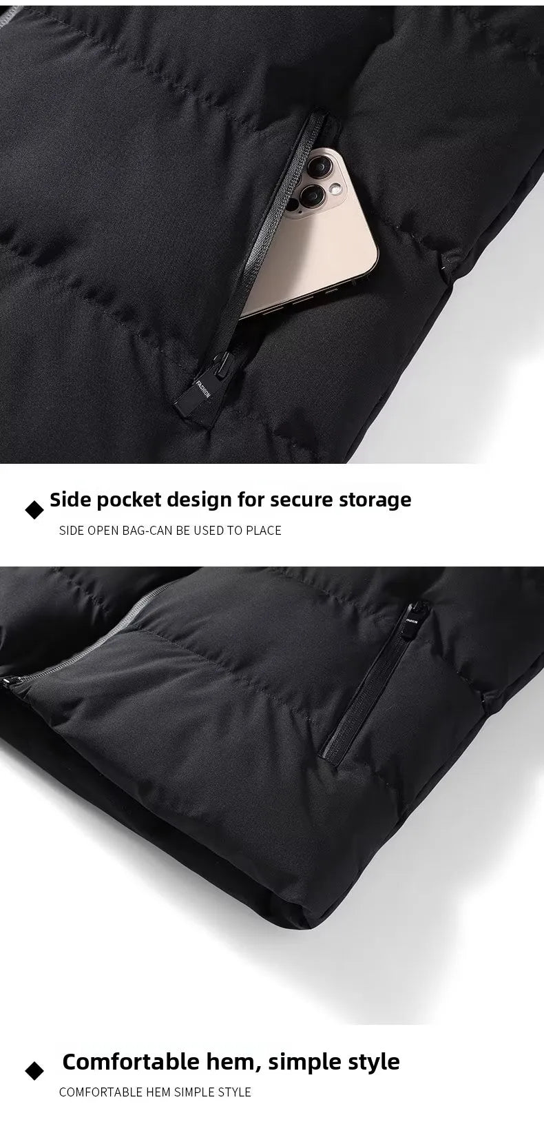 Men's down Vest Thickened Casual Style Stand Collar Jacket Autumn Winter New Fashion Youth Active Fit Zipper Pocket Daily Wear