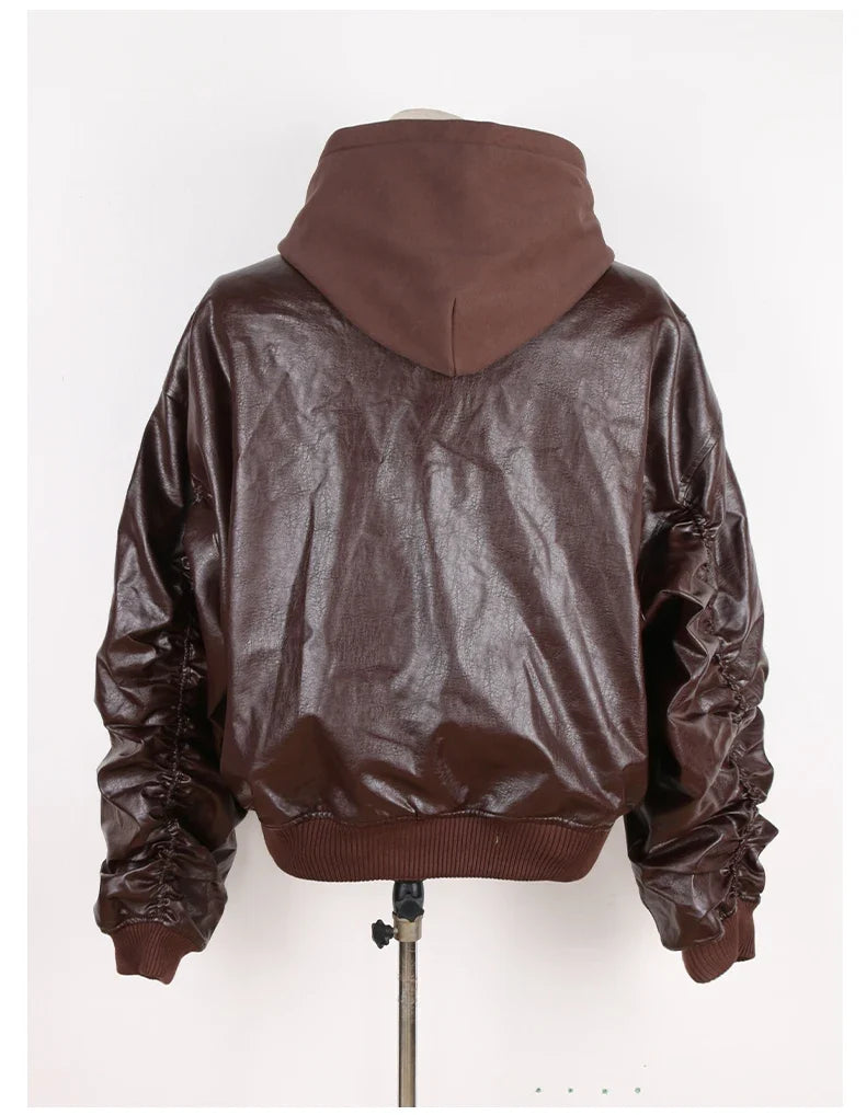 Autumn Winter Oversized Cool Black Thickened Warm Pu Leather Jacket Men Hood Luxury Designer Fake 2 Clothes