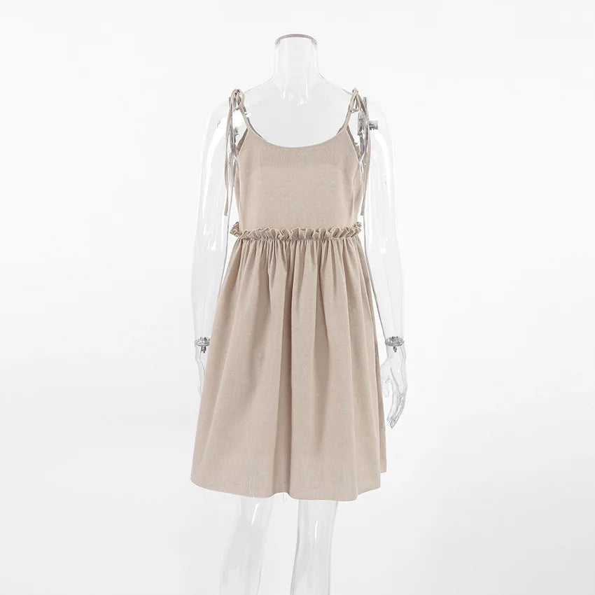 Women's Cotton Linen Spaghetti Strap Mini Dress Summer Loose A-Line Beach Vacation Dress Female Fashion Streetwear Dress