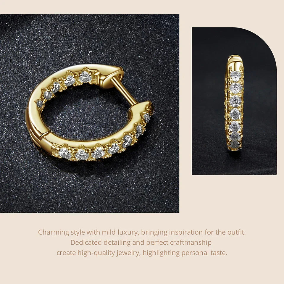 Gold Moissanite Hoop Earrings for Women, 925 Sterling Silver D Color Round Cut Lab Diamond Hypoallergenic Earrings