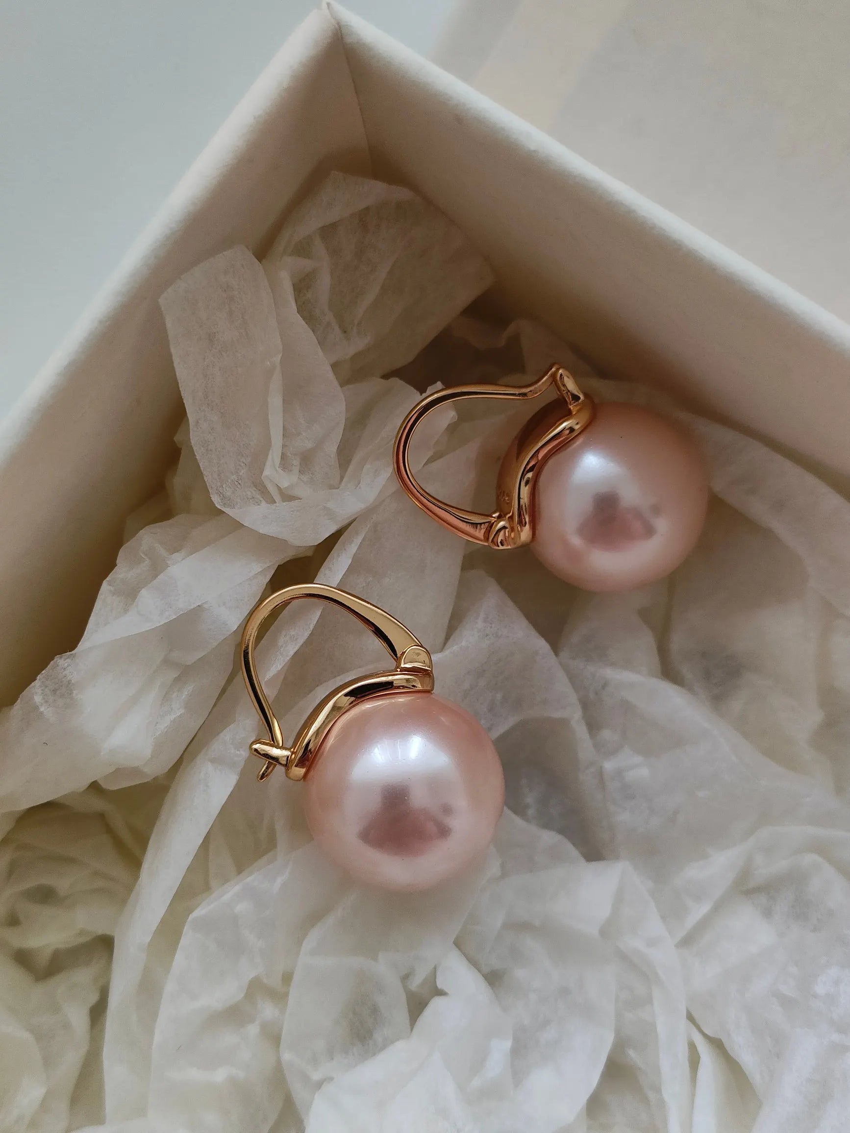 925 Sterling Silver Earring Pink Color Pearl Earring For Women Wedding Party Gift Fashion Jewelry 12-14mm Shell Pearl
