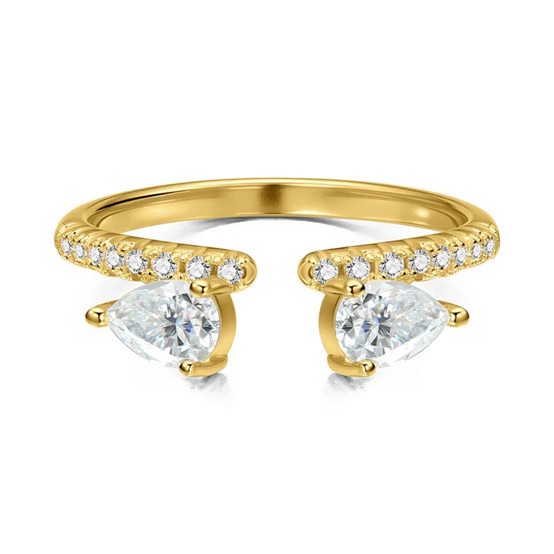 Double Pear Cut Moissanite Rings for Women Adjustable 5-9 Size Lab Diamond Wedding Female Jewelry 925 Sterling Silver