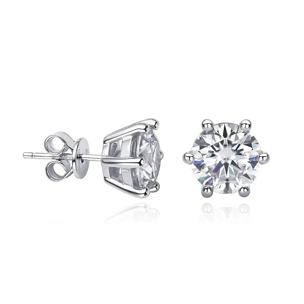 2 Carat Classic Moissanite Stud Earrings 925 Sterling Silver For Women 6-Claw D Color Sparkling Diamond Round Ear StudsCertified