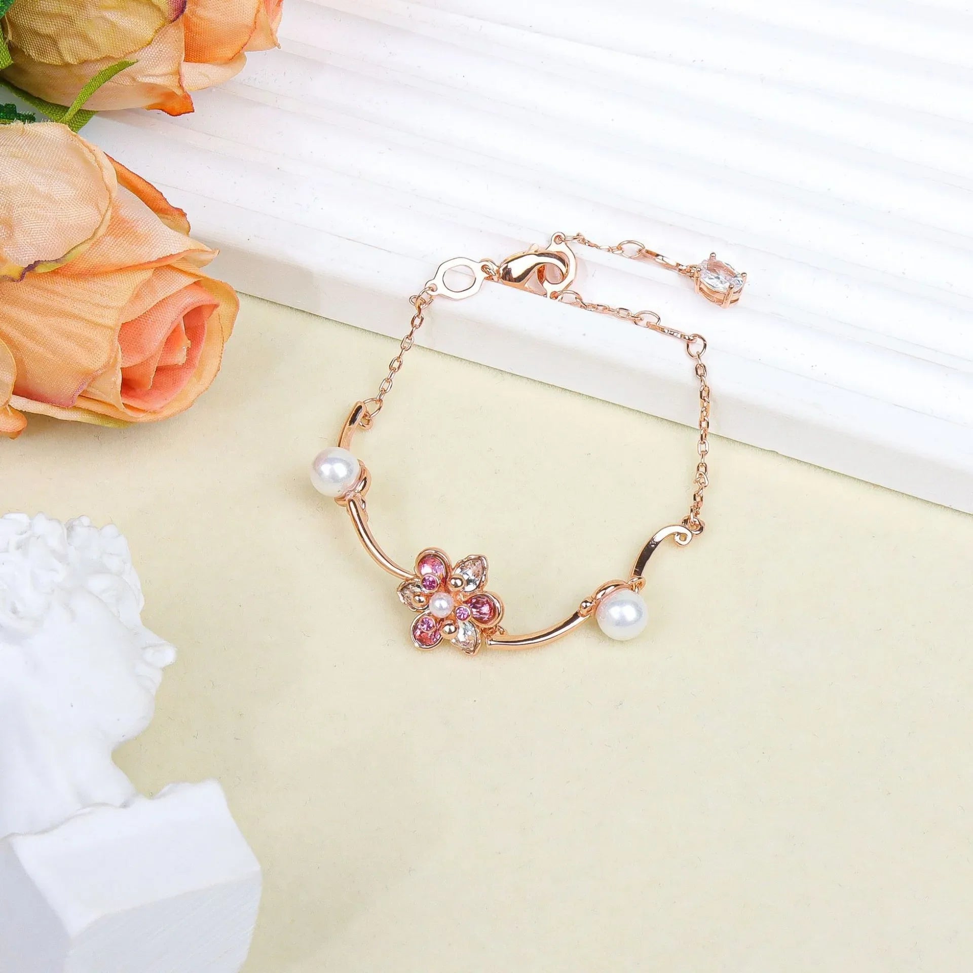Delicate Crystal Beaded Necklace Earrings Bracelet Gift Set, High-End Fashion Jewelry Collection for Women,work to dinner piece