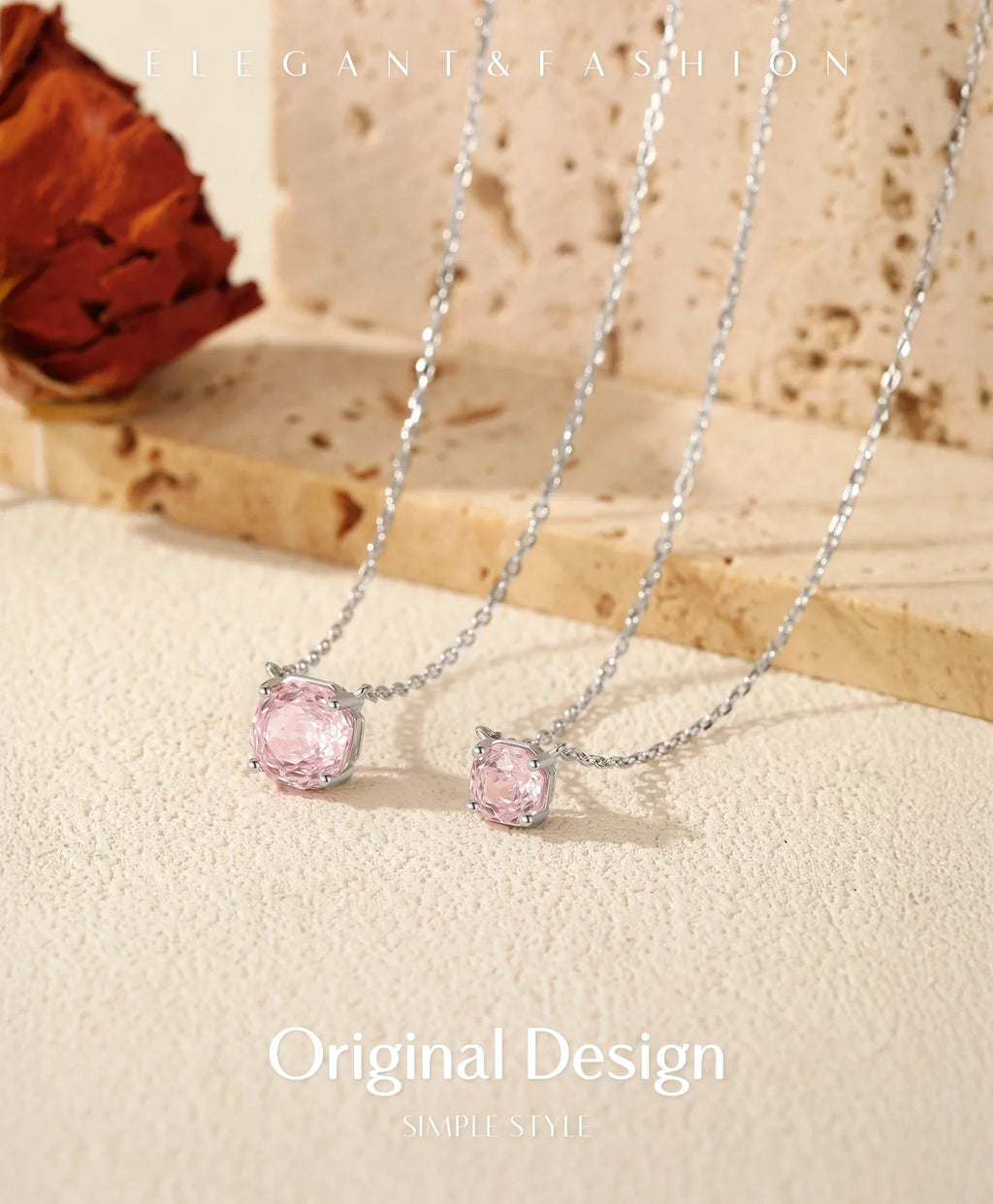 Rose Cut Pink CZ Pendant Necklace 925 Sterling Silver Sweet Delicate Light Pink Necklace For Women Party Fine Jewelry