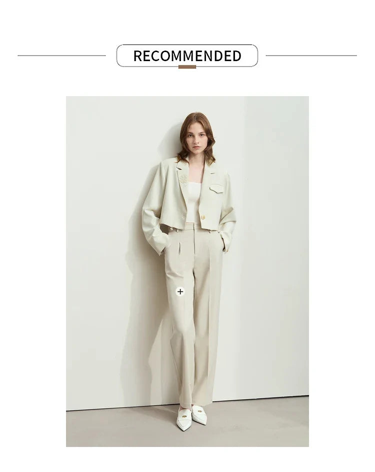 2026 Short Jacket Women's Shoulder Padded Suit Collar Rose Beaded Embroidery Autumn Long-sleeve Commuter Top 12521069