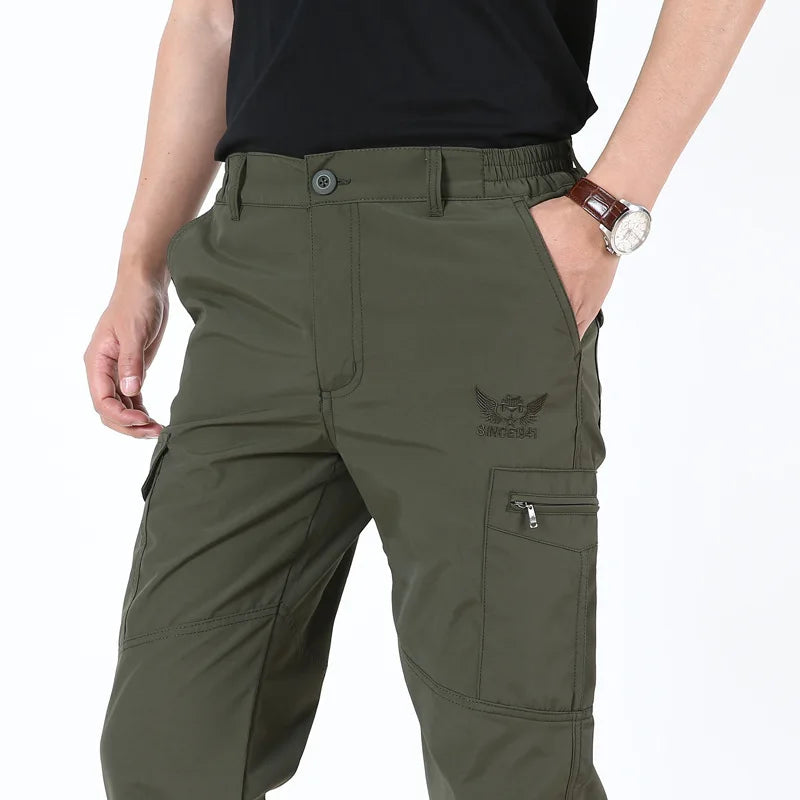Outdoor Work Pants Men Spring Autumn Casual Cargo Trousers Waterproof Hiking Pants Elastic Waist Travel Workwear Tactical Pants