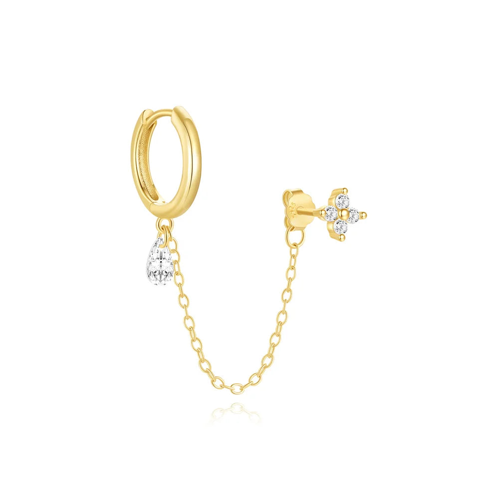 S925 Sterling Silver Petals Stud Earring Microinlaid Colorful Cubic Zirconia Chain Tassel Earrings For Women Dangle Earring