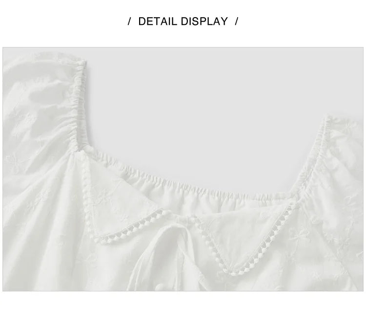 Dress Women Embroidered Elegant 2025 New Summer Lace-trimmed Collar Puff Sleeve Little White Dress for Summer