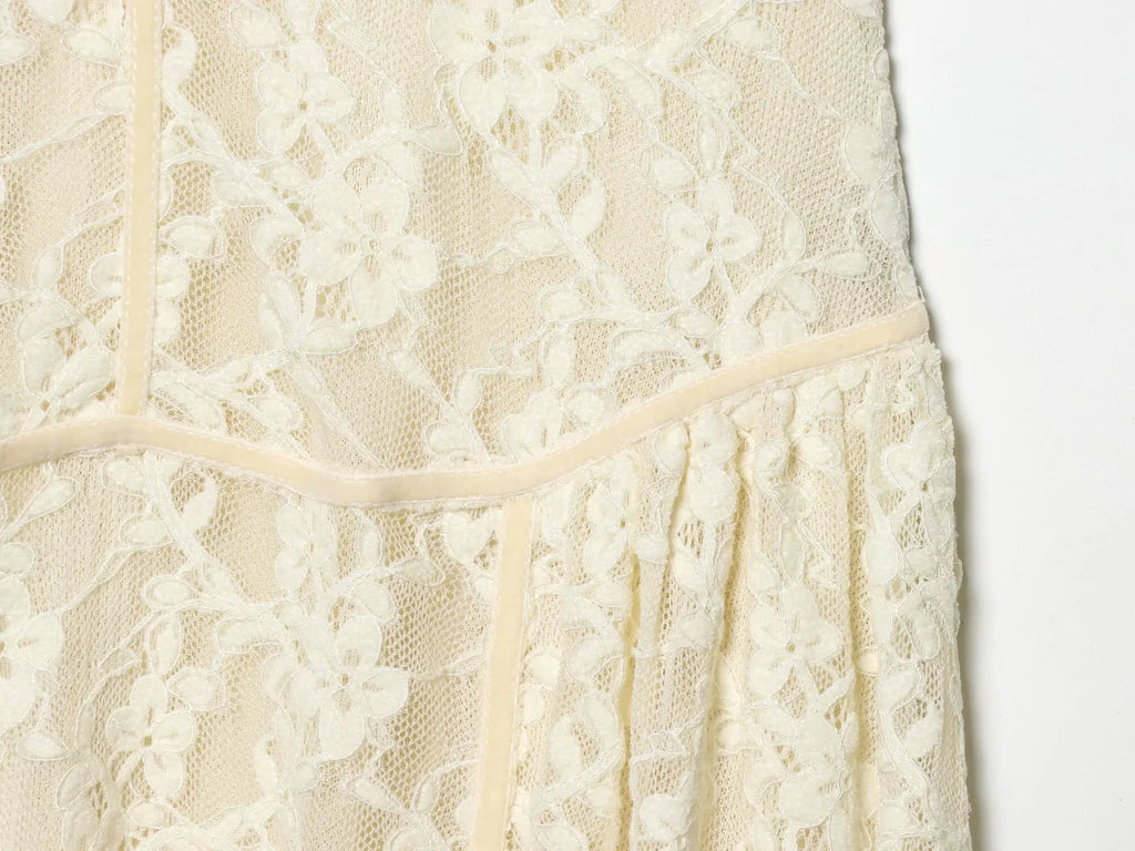HH Women's Spring Summer Stylish Off‑White High Neck Lace Sleeveless Dress Female Elegant Temperament Zipper Long Party Dress