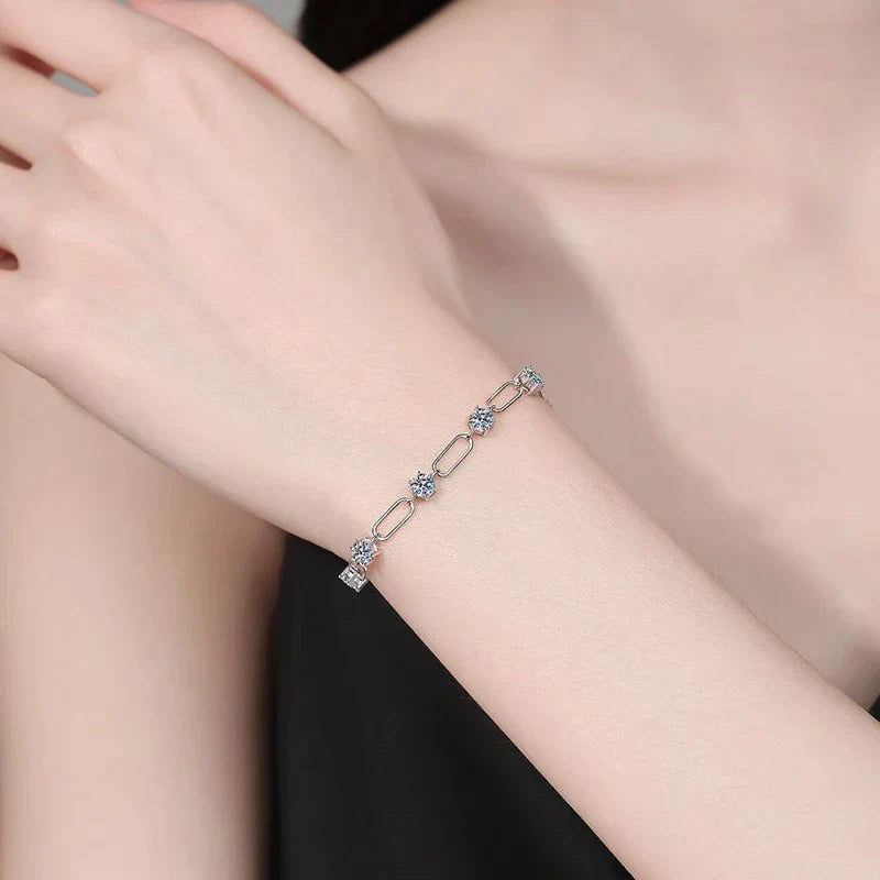 Full 4mm 0.3CT D Color VVS1 Moissanite Diamond Link Bracelet for Woman Man 925 Silver Adjustable 16cm Chain Bracelets GRA