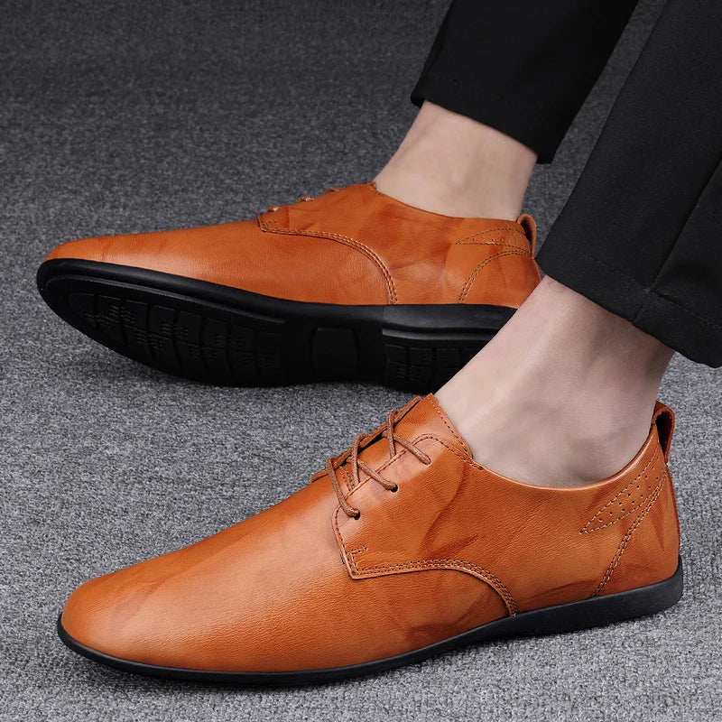 Fashion Simple Mens Oxford Shoes Breathable Male Business Footwear Handmade Formal Dress Shoes Genuine Leather Men Casual Shoes