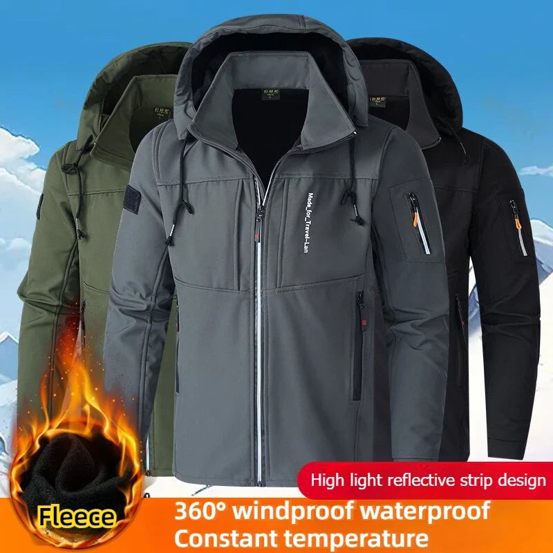 Men's Outdoor Jackets Fleece Lining Windbreaker Waterproof Winter Warm Jacket for Men Detachable Hat Men's Coats