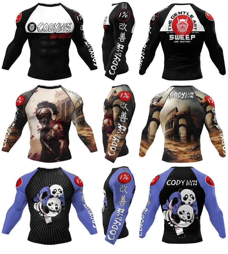 Polyester Sublimation High Elastic Bjj Rash Guard No Gi MMA  Jiu Jitsu Fighting Grappling Compression Shirt OEM Gym Fitness Tops