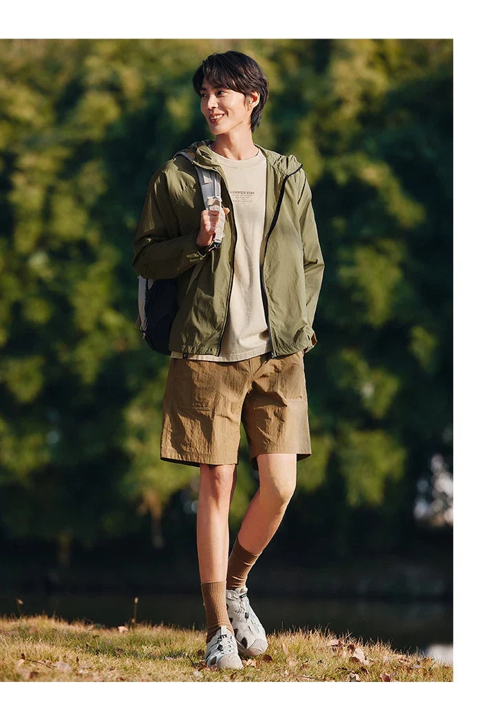 Jacket Men'S Summer Foldable Storage Top Simple Casual Style Hooded Couple