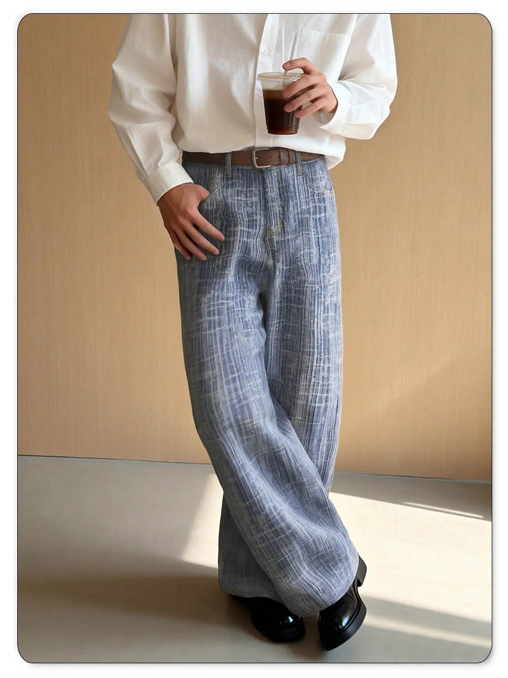Fashionable Baggy Wide Leg Men's Women's Jacquard Jeans Japanese Korean Street Style Ultra Baggy Spring Summer Denim Pants
