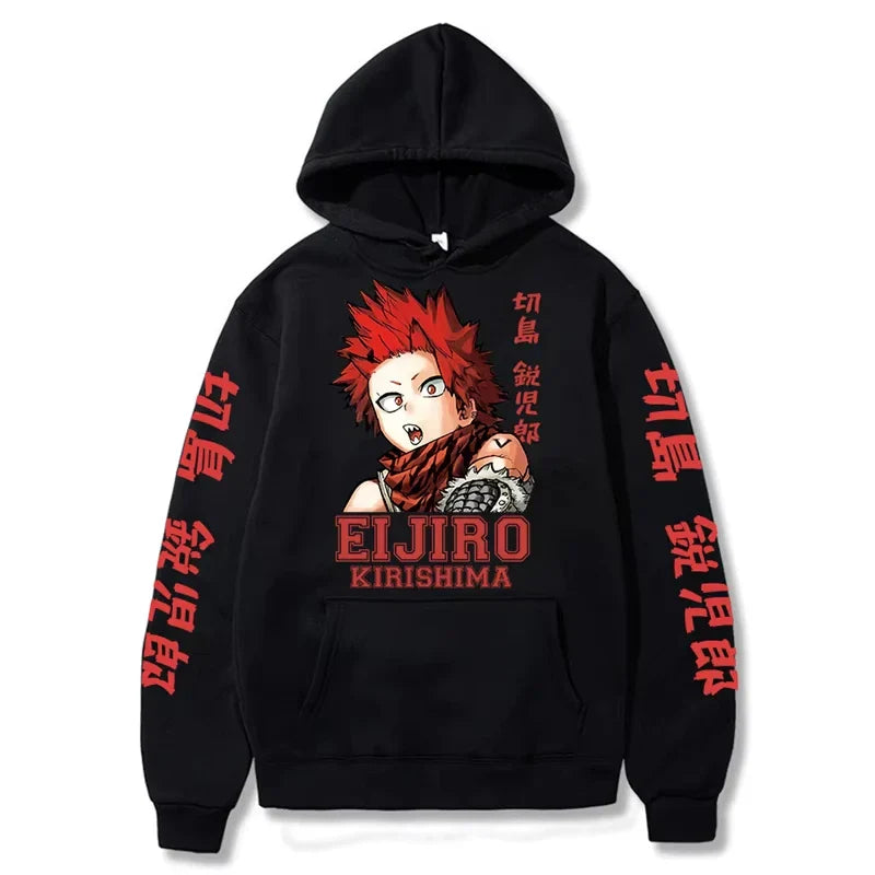 ملابس رجالية كاواي إيجيرو كيريشيما من My Hero Academia، سويت شيرتات هاراجوكو بطبعات أنمي بغطاء رأس للخريف والشتاء ملابس الشارع